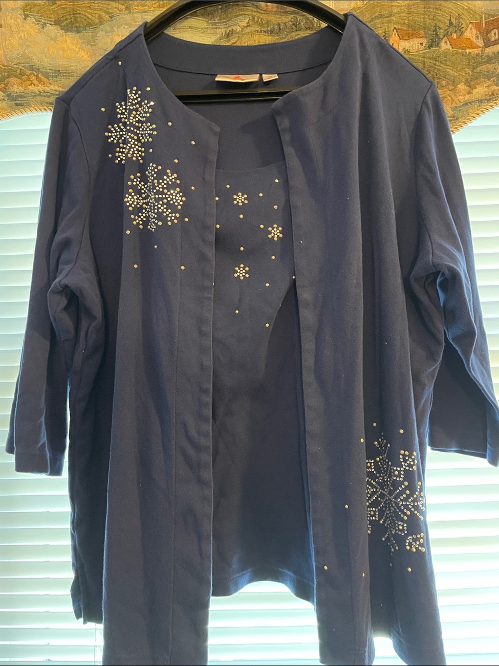 Quacker Factory Navy Embellished Jacket & Attached Tank Set